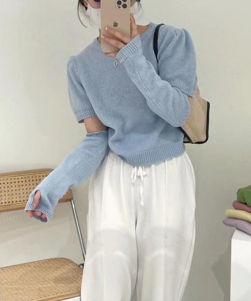 VIBGYOR（ヴィブジョー）の「【バーレスク】アームウォーマーセット半袖ニット(BQ)（ニット/セーター・レディース・ホワイト/ブラック/ピンク/ブルー/グリーン・MEDIUM）」の16枚目の写真