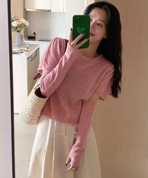 VIBGYOR（ヴィブジョー）の「【バーレスク】アームウォーマーセット半袖ニット(BQ)（ニット/セーター・レディース・ホワイト/ブラック/ピンク/ブルー/グリーン・MEDIUM）」の7枚目の写真