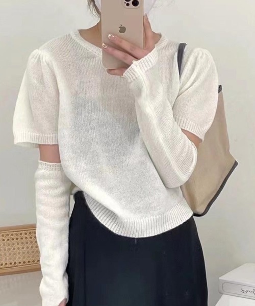 VIBGYOR（ヴィブジョー）の「【バーレスク】アームウォーマーセット半袖ニット(BQ)（ニット/セーター・レディース・ホワイト/ブラック/ピンク/ブルー/グリーン・MEDIUM）」の19枚目の写真