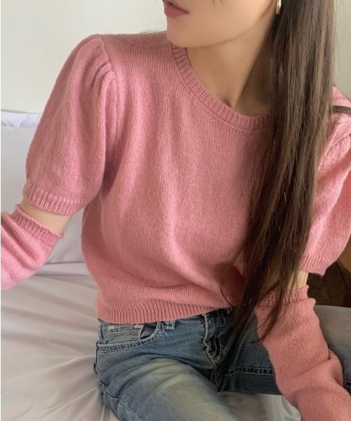 VIBGYOR（ヴィブジョー）の「【バーレスク】アームウォーマーセット半袖ニット(BQ)（ニット/セーター・レディース・ホワイト/ブラック/ピンク/ブルー/グリーン・MEDIUM）」の17枚目の写真