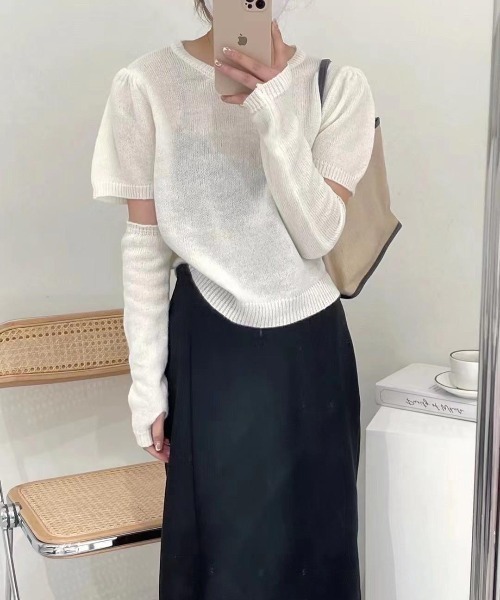 VIBGYOR（ヴィブジョー）の「【バーレスク】アームウォーマーセット半袖ニット(BQ)（ニット/セーター・レディース・ホワイト/ブラック/ピンク/ブルー/グリーン・MEDIUM）」の14枚目の写真