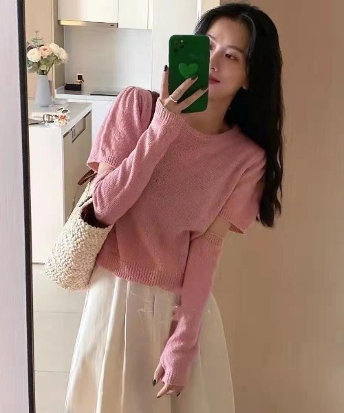 VIBGYOR（ヴィブジョー）の「【バーレスク】アームウォーマーセット半袖ニット(BQ)（ニット/セーター・レディース・ホワイト/ブラック/ピンク/ブルー/グリーン・MEDIUM）」の9枚目の写真