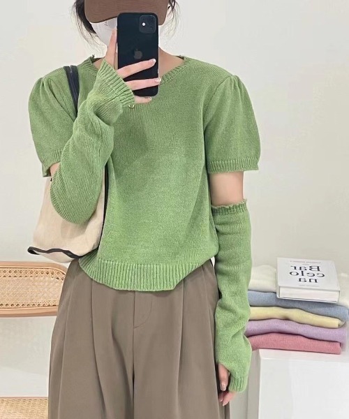 VIBGYOR（ヴィブジョー）の「【バーレスク】アームウォーマーセット半袖ニット(BQ)（ニット/セーター・レディース・ホワイト/ブラック/ピンク/ブルー/グリーン・MEDIUM）」の15枚目の写真