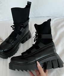 Shoes in Closet（シューズインクローゼット）の「厚底 凹凸デザインソール レースアップ ソックス / ニットブーツ 951（ブーツ）」