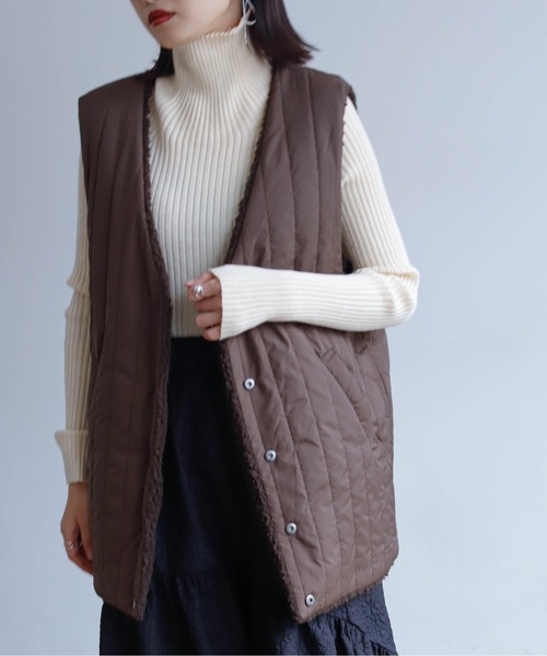 Birthday room（バースデイルーム）の「ボア×縦キルトリバーシブルベスト（ベスト・レディース・ブラウン/アイボリー/グレイッシュベージュ・FREE）」の16枚目の写真