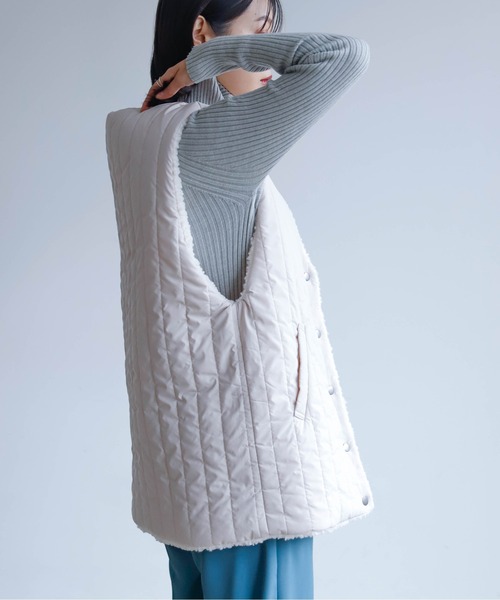 Birthday room（バースデイルーム）の「ボア×縦キルトリバーシブルベスト（ベスト・レディース・ブラウン/アイボリー/グレイッシュベージュ・FREE）」の8枚目の写真