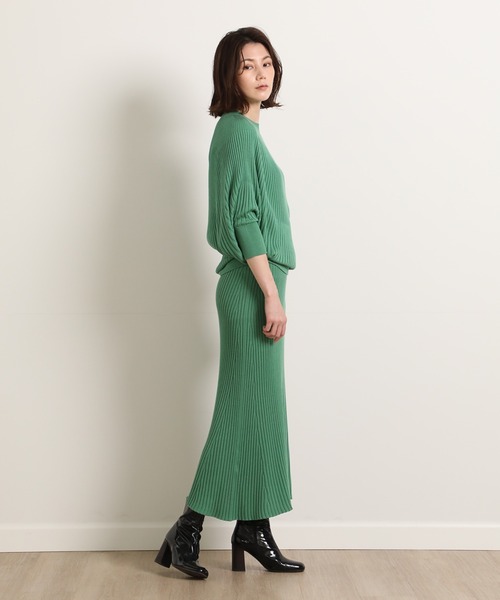 INED（イネド）の「ホールガーメント(R)ニットフレアスカート《Cuoo》（スカート・レディース・グリーン/カーキ/ストライプ・7号/9号）」の6枚目の写真