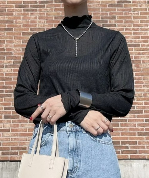 HONEYSUCKLE ROSE（ハニーサックルローズ）の「【HONEYSUCKLE ROSE】シアーハイネックロンＴ（Tシャツ/カットソー・レディース・ブラック/ホワイト/グレー・M/L）」の2枚目の写真