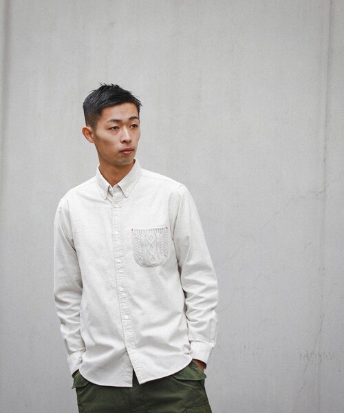 BEAMS（ビームス）の「BEAMS / ケーブルニットポケット ミニボタンダウン シャツ（シャツ/ブラウス・メンズ・ネイビー/オフホワイト・XL/S/L/M）」の7枚目の写真