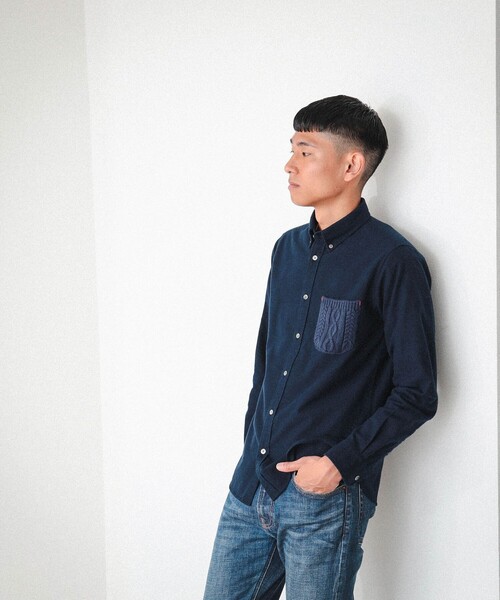 BEAMS（ビームス）の「BEAMS / ケーブルニットポケット ミニボタンダウン シャツ（シャツ/ブラウス・メンズ・ネイビー/オフホワイト・XL/S/L/M）」の13枚目の写真