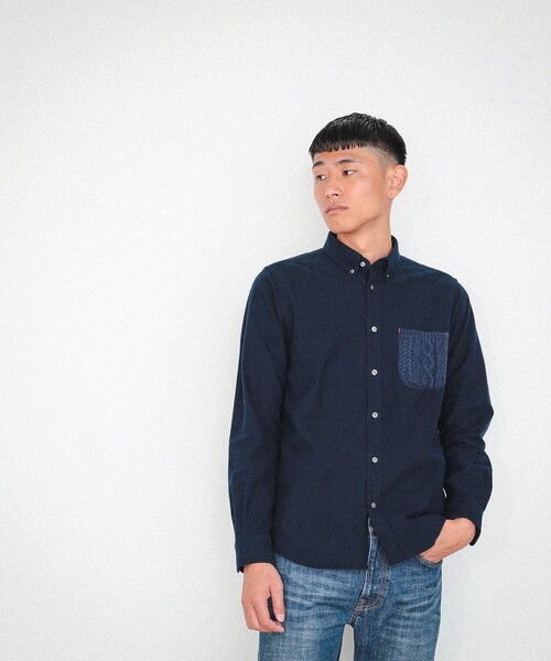 BEAMS（ビームス）の「BEAMS / ケーブルニットポケット ミニボタンダウン シャツ（シャツ/ブラウス・メンズ・ネイビー/オフホワイト・XL/S/L/M）」の16枚目の写真