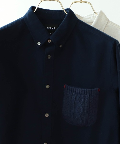 BEAMS（ビームス）の「BEAMS / ケーブルニットポケット ミニボタンダウン シャツ（シャツ/ブラウス・メンズ・ネイビー/オフホワイト・XL/S/L/M）」の2枚目の写真