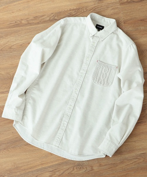 BEAMS（ビームス）の「BEAMS / ケーブルニットポケット ミニボタンダウン シャツ（シャツ/ブラウス・メンズ・ネイビー/オフホワイト・XL/S/L/M）」の3枚目の写真