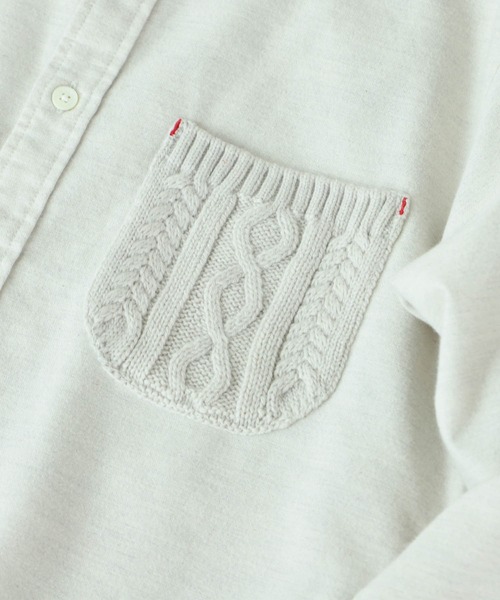 BEAMS（ビームス）の「BEAMS / ケーブルニットポケット ミニボタンダウン シャツ（シャツ/ブラウス・メンズ・ネイビー/オフホワイト・XL/S/L/M）」の4枚目の写真