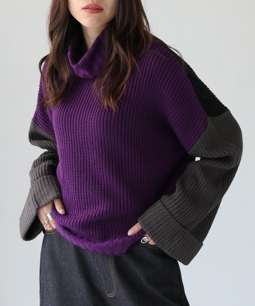 cheriella（シェリエラ）の「【cheriella】WEB限定配色片畦ワイドスリーブプルオーバー WEB LIMITED CONTRAST RIB WIDE SLEEVE PULLOVER（ニット/セーター・レディース・ブラック/パープル/アイボリー/チャコールグレー・M）」の4枚目の写真