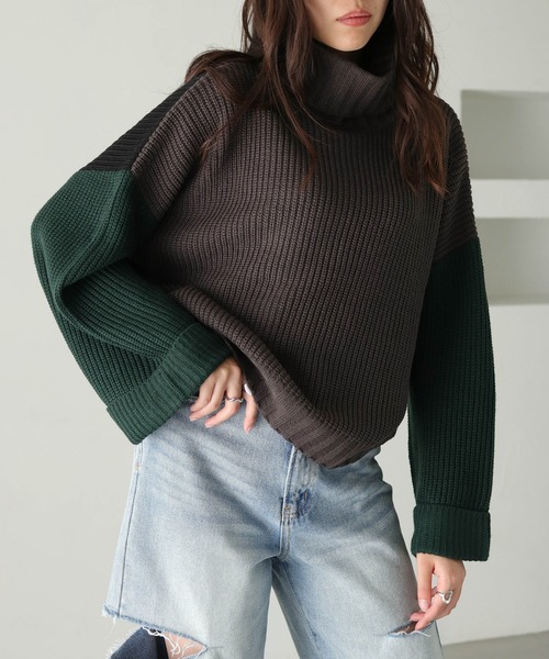 cheriella（シェリエラ）の「【cheriella】WEB限定配色片畦ワイドスリーブプルオーバー WEB LIMITED CONTRAST RIB WIDE SLEEVE PULLOVER（ニット/セーター・レディース・ブラック/パープル/アイボリー/チャコールグレー・M）」の3枚目の写真