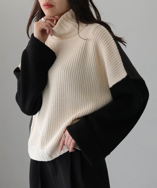 cheriella（シェリエラ）の「【cheriella】WEB限定配色片畦ワイドスリーブプルオーバー WEB LIMITED CONTRAST RIB WIDE SLEEVE PULLOVER（ニット/セーター・レディース・ブラック/パープル/アイボリー/チャコールグレー・M）」の2枚目の写真