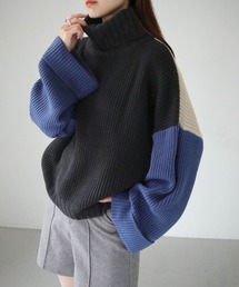 【cheriella】WEB限定配色片畦ワイドスリーブプルオーバー WEB LIMITED CONTRAST RIB WIDE SLEEVE PULLOVER