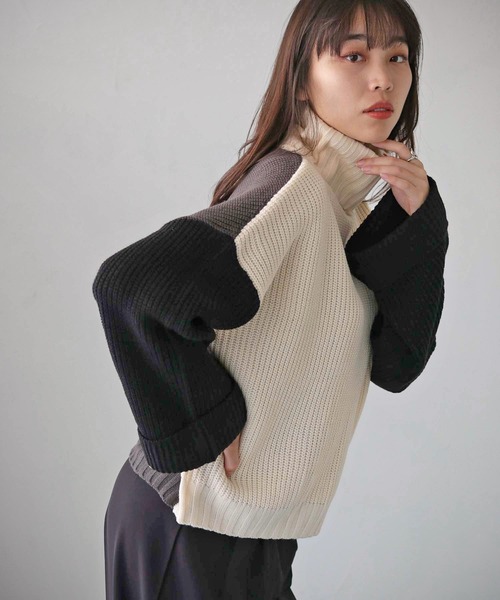 cheriella（シェリエラ）の「【cheriella】WEB限定配色片畦ワイドスリーブプルオーバー WEB LIMITED CONTRAST RIB WIDE SLEEVE PULLOVER（ニット/セーター・レディース・ブラック/パープル/アイボリー/チャコールグレー・M）」の13枚目の写真
