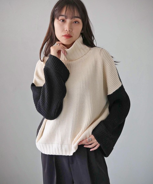 cheriella（シェリエラ）の「【cheriella】WEB限定配色片畦ワイドスリーブプルオーバー WEB LIMITED CONTRAST RIB WIDE SLEEVE PULLOVER（ニット/セーター・レディース・ブラック/パープル/アイボリー/チャコールグレー・M）」の11枚目の写真