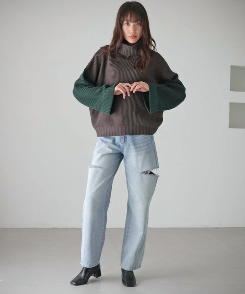 cheriella（シェリエラ）の「【cheriella】WEB限定配色片畦ワイドスリーブプルオーバー WEB LIMITED CONTRAST RIB WIDE SLEEVE PULLOVER（ニット/セーター・レディース・ブラック/パープル/アイボリー/チャコールグレー・M）」の20枚目の写真