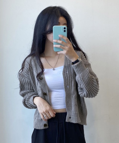 Chaco closet（チャコ クローゼット）の「ケーブルニットボリュームカーディガン（カーディガン/ボレロ・レディース・グレー/ホワイト/ピンク・FREE）」の13枚目の写真