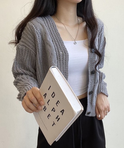 Chaco closet（チャコ クローゼット）の「ケーブルニットボリュームカーディガン（カーディガン/ボレロ・レディース・グレー/ホワイト/ピンク・FREE）」の11枚目の写真