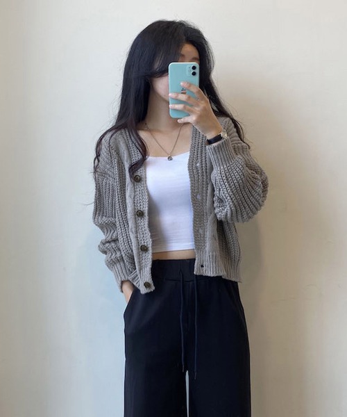 Chaco closet（チャコ クローゼット）の「ケーブルニットボリュームカーディガン（カーディガン/ボレロ・レディース・グレー/ホワイト/ピンク・FREE）」の15枚目の写真