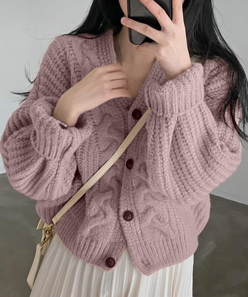 Chaco closet（チャコ クローゼット）の「ケーブルニットボリュームカーディガン（カーディガン/ボレロ・レディース・グレー/ホワイト/ピンク・FREE）」の17枚目の写真