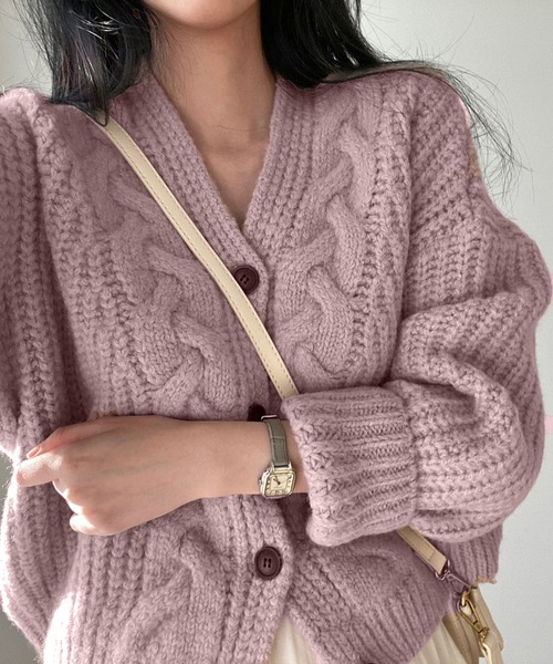 Chaco closet（チャコ クローゼット）の「ケーブルニットボリュームカーディガン（カーディガン/ボレロ・レディース・グレー/ホワイト/ピンク・FREE）」の16枚目の写真