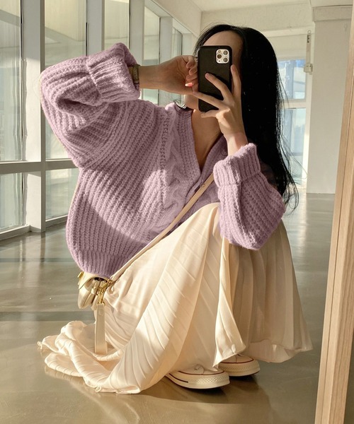 Chaco closet（チャコ クローゼット）の「ケーブルニットボリュームカーディガン（カーディガン/ボレロ・レディース・グレー/ホワイト/ピンク・FREE）」の20枚目の写真