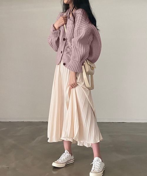 Chaco closet（チャコ クローゼット）の「ケーブルニットボリュームカーディガン（カーディガン/ボレロ・レディース・グレー/ホワイト/ピンク・FREE）」の19枚目の写真