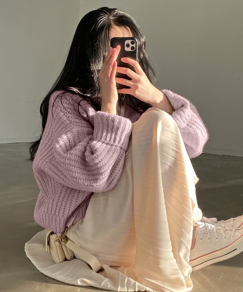 Chaco closet（チャコ クローゼット）の「ケーブルニットボリュームカーディガン（カーディガン/ボレロ・レディース・グレー/ホワイト/ピンク・FREE）」の21枚目の写真