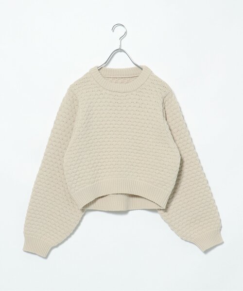 VENCEEXCHANGE（ヴァンスエクスチェンジ）の「ポコポコニットプルオーバー/ボリュームスリーブ/ショート丈/ポップコーンニット／カラーニット（ニット/セーター・レディース・オフホワイト/ライム/ブラック・FREE）」の2枚目の写真