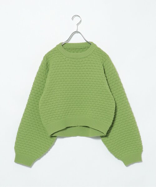 VENCEEXCHANGE（ヴァンスエクスチェンジ）の「ポコポコニットプルオーバー/ボリュームスリーブ/ショート丈/ポップコーンニット／カラーニット（ニット/セーター・レディース・オフホワイト/ライム/ブラック・FREE）」の5枚目の写真