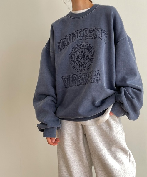 CANAL JEAN（キャナルジーン）の「El mar(エルマール) ヴィンテージ刺繍裏起毛トレーナー（スウェット・レディース・ベージュ/ブラウン/ネイビー/チャコールグレー/サックスブルー/ホワイト・ONE SIZE）」の10枚目の写真