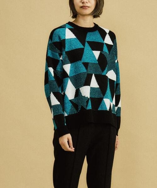 CONVERSE TOKYO（コンバーストウキョウ）の「★幾何柄 プルオーバーニット（ニット/セーター・レディース・チャコールグレー/ブルー/グリーン/オレンジ・FREE）」の2枚目の写真