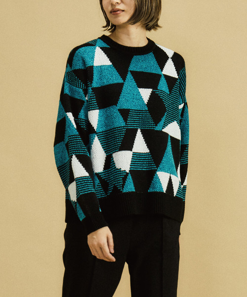 CONVERSE TOKYO（コンバーストウキョウ）の「★幾何柄 プルオーバーニット（ニット/セーター・レディース・チャコールグレー/ブルー/グリーン/オレンジ・FREE）」の7枚目の写真