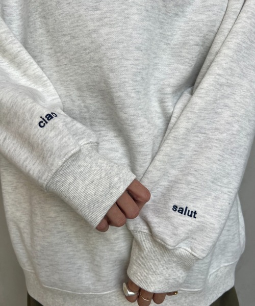 y/m by misato（イムバイミサト）の「刺繍ミドル丈スウェットトップス（スウェット・レディース・ブラック/ライトグレー・FREE）」の13枚目の写真