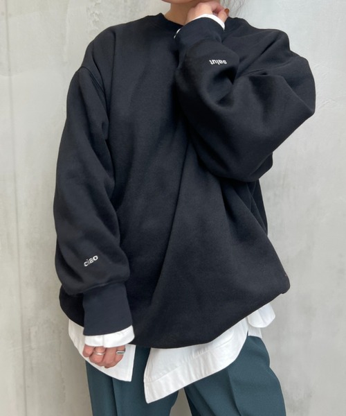 y/m by misato（イムバイミサト）の「刺繍ミドル丈スウェットトップス（スウェット・レディース・ブラック/ライトグレー・FREE）」の9枚目の写真