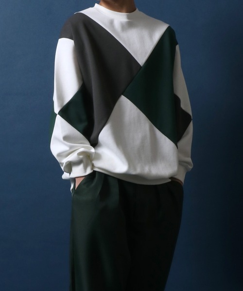 ANPAS（アンパス）の「Ponte Color Switching Design Oversized Sweatshirt/ポンチ 切り替え オーバーサイズ トレーナー（スウェット・メンズ・ホワイト系その他/ブラック系その他・M/L）」の21枚目の写真