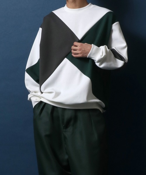 ANPAS（アンパス）の「Ponte Color Switching Design Oversized Sweatshirt/ポンチ 切り替え オーバーサイズ トレーナー（スウェット・メンズ・ホワイト系その他/ブラック系その他・M/L）」の20枚目の写真