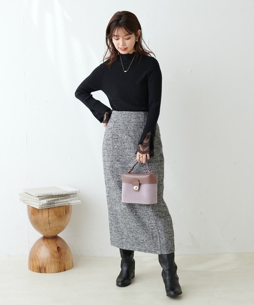 natural couture(ナチュラルクチュール)の「セットアップ対応/ヘリンボーンツイードナロースカート(スカート・レディース・オフホワイト/ベージュ・FREE)」の10枚目の写真
