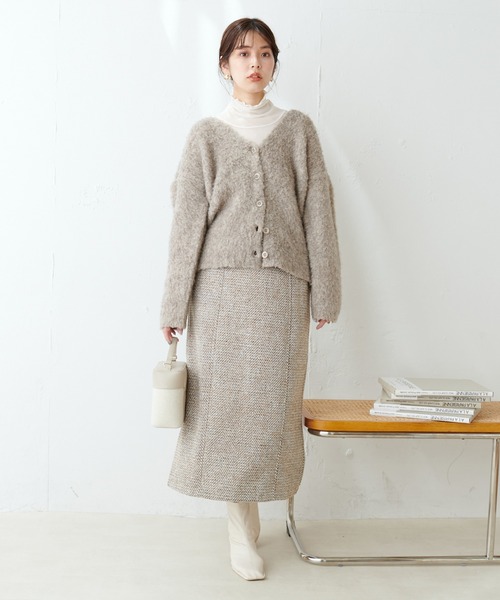 natural couture(ナチュラルクチュール)の「セットアップ対応/ヘリンボーンツイードナロースカート(スカート・レディース・オフホワイト/ベージュ・FREE)」の22枚目の写真