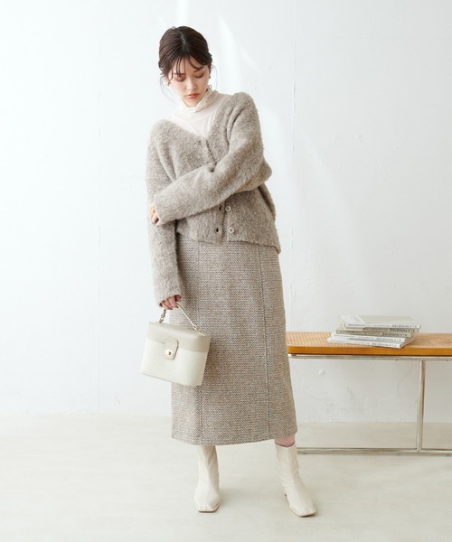 natural couture(ナチュラルクチュール)の「セットアップ対応/ヘリンボーンツイードナロースカート(スカート・レディース・オフホワイト/ベージュ・FREE)」の19枚目の写真