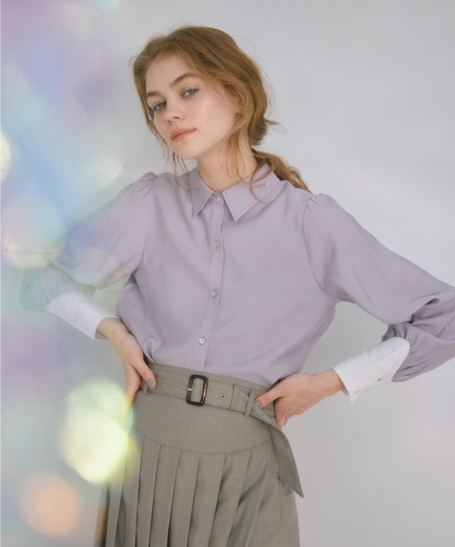 idem（イデム）の「color scheme short shirt/配色ショート丈シャツ（シャツ/ブラウス・レディース・パープル/ホワイト/ブルー・FREE）」の3枚目の写真