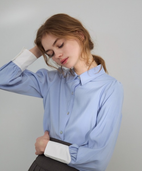 idem（イデム）の「color scheme short shirt/配色ショート丈シャツ（シャツ/ブラウス・レディース・パープル/ホワイト/ブルー・FREE）」の12枚目の写真