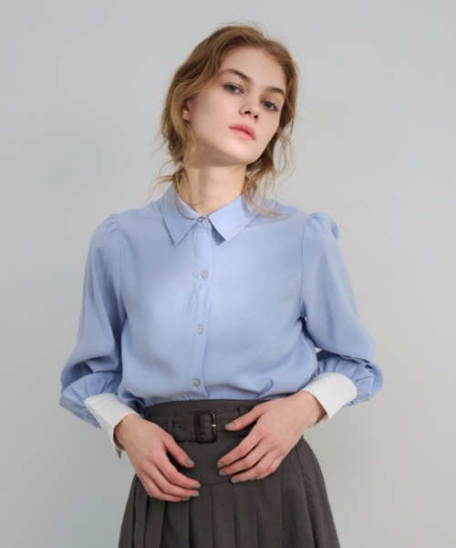 idem（イデム）の「color scheme short shirt/配色ショート丈シャツ（シャツ/ブラウス・レディース・パープル/ホワイト/ブルー・FREE）」の13枚目の写真