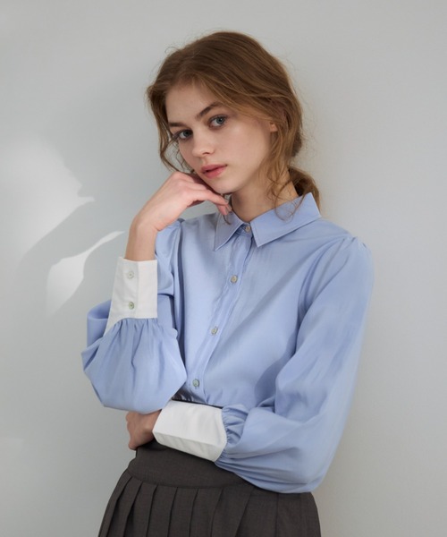 idem（イデム）の「color scheme short shirt/配色ショート丈シャツ（シャツ/ブラウス・レディース・パープル/ホワイト/ブルー・FREE）」の4枚目の写真