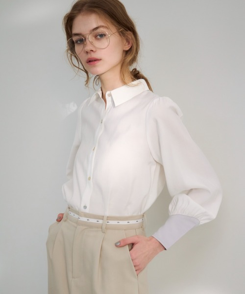 idem（イデム）の「color scheme short shirt/配色ショート丈シャツ（シャツ/ブラウス・レディース・パープル/ホワイト/ブルー・FREE）」の5枚目の写真